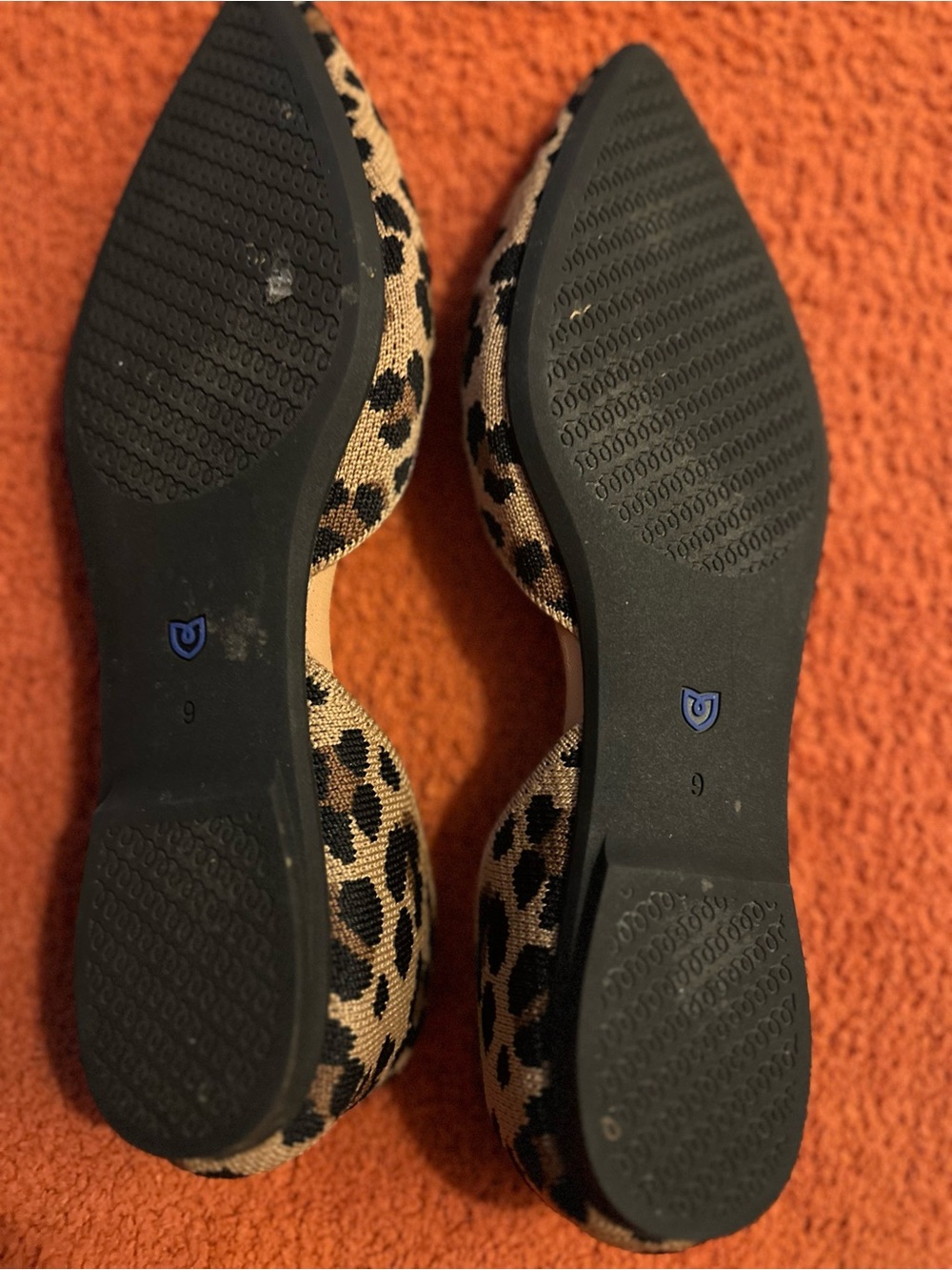 Rothy's Leopard Print Pointed D'Orsay Flats - Brown & Black with Blue Trim - Picture 2 of 3
